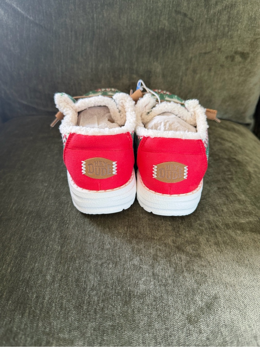 Hey Dude Green Red White Holiday Reindeer Knit Slip-Ons - Picture 4 of 6